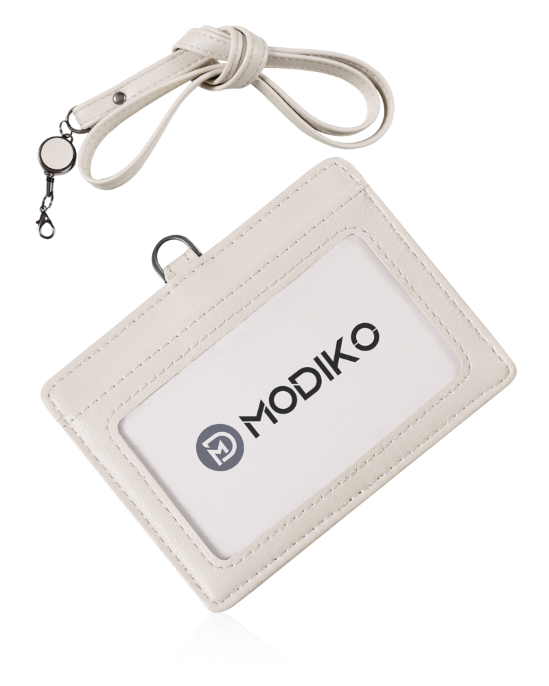 Modiko IDカードホルダー ネームホルダー 横型 縦型 伸縮リール式 本革シュリンクレザー レディース メンズ 社員証ケース ネックストラップ 両面3枚収納 パスケース 名札 ビジネス 薄型
