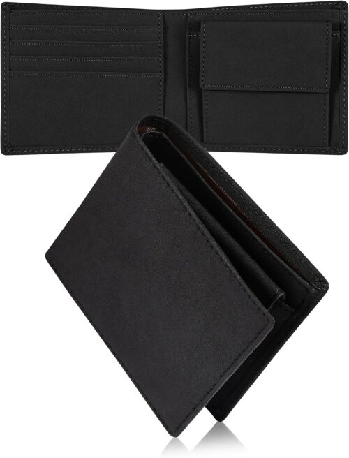 ブラック_1 財布 メンズ 二つ折り財布 コンパクト 軽量 約55g PUレザー 仕切り付き札入れ 小銭入れ カード6枚収納 撥水 ミニ財布 男性 紳士 ビジネス プレゼント ギフト 父の日 ブラック