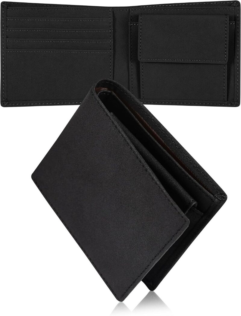 ブラック_1 財布 メンズ 二つ折り財布 コンパクト 軽量 約55g PUレザー 仕切り付き札入れ 小銭入れ カード6枚収納 撥水 ミニ財布 男性 紳士 ビジネス プレゼント ギフト 父の日 ブラック
