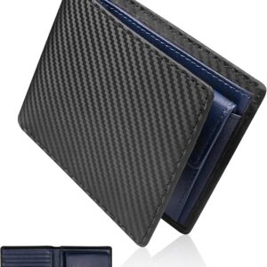 カーボン調 財布 メンズ 二つ折り 本革 カーボンレザー 二つ折り財布 コンパクト 薄型 大容量 カード収納 小銭入れ付き ブラック レッド ビジネス 通勤 プレゼント ギフト 男性用